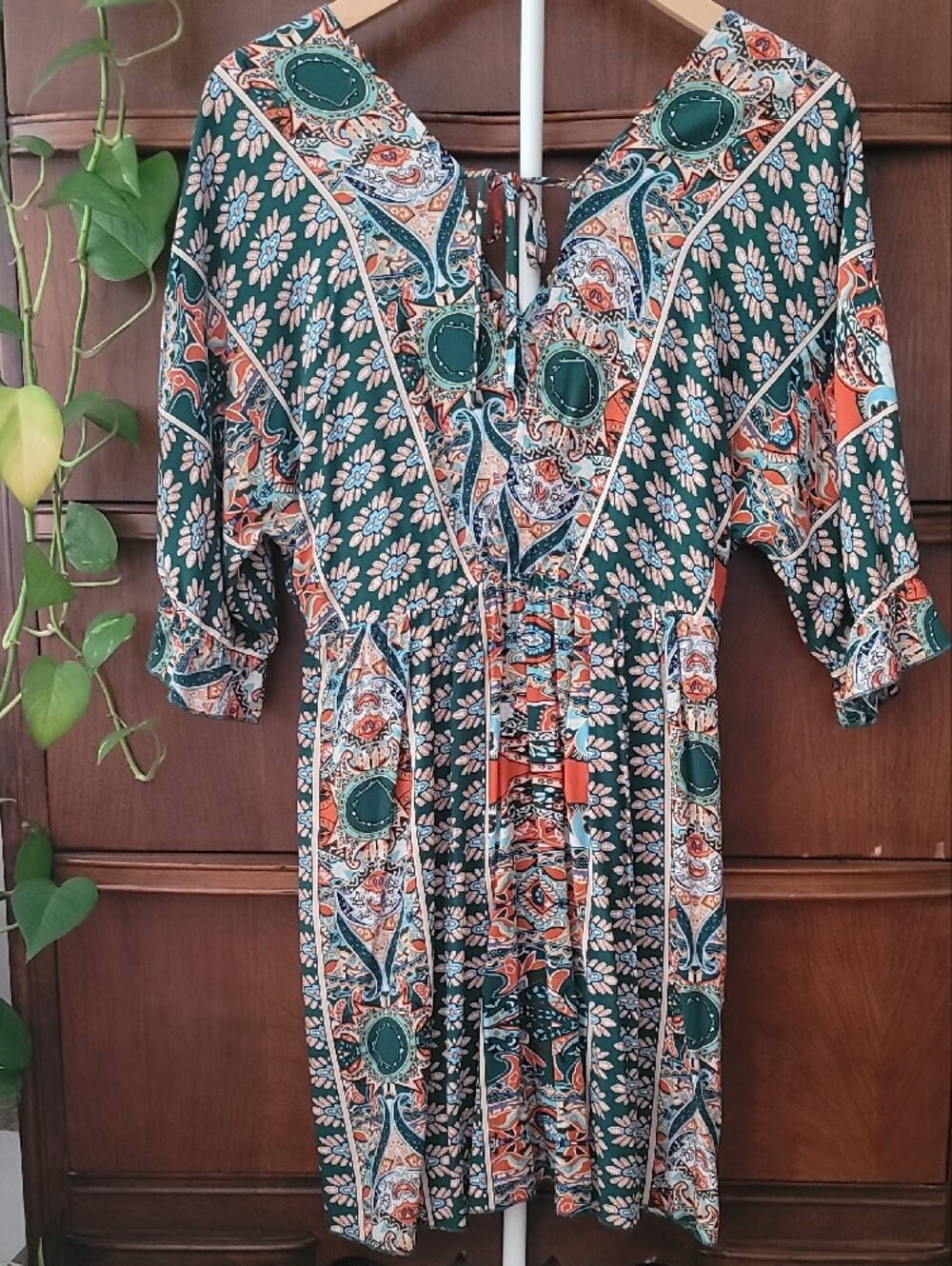 Boho Floral Paisley Tunic Dress in Teal & Coral - Picture 7 of 16